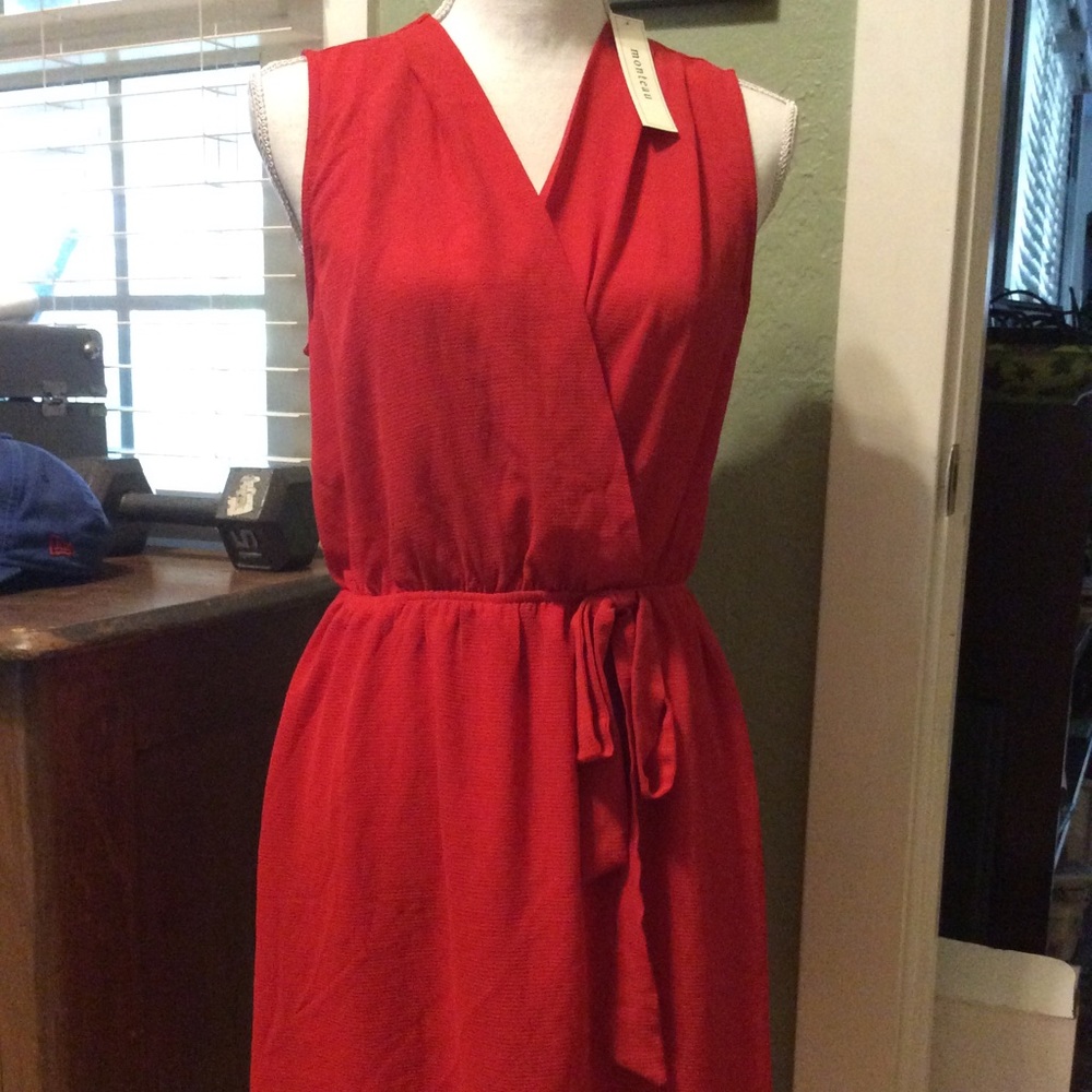 New Monteau faux-wrap red sleeveless dress | women’s size Large
